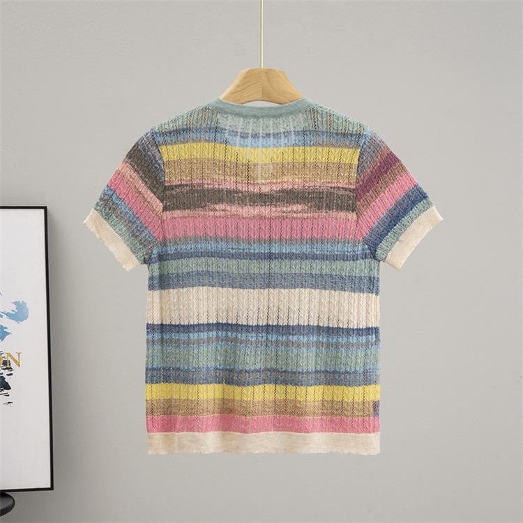Short sleeve cardigan round neck tops for women