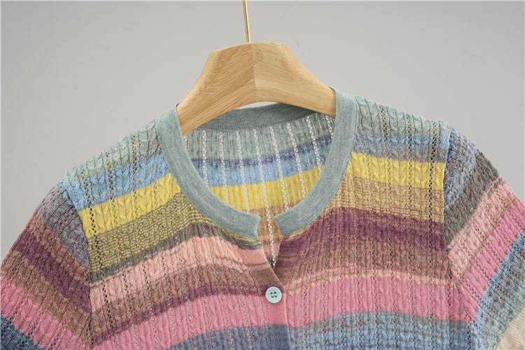 Short sleeve cardigan round neck tops for women
