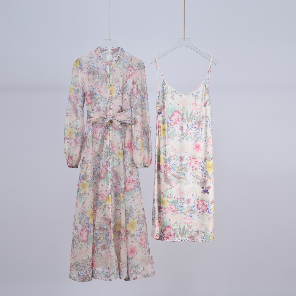 Luxurious frenum big skirt with sling long slim colors dress