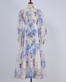 Colors court style long dress single-breasted jumpsuit