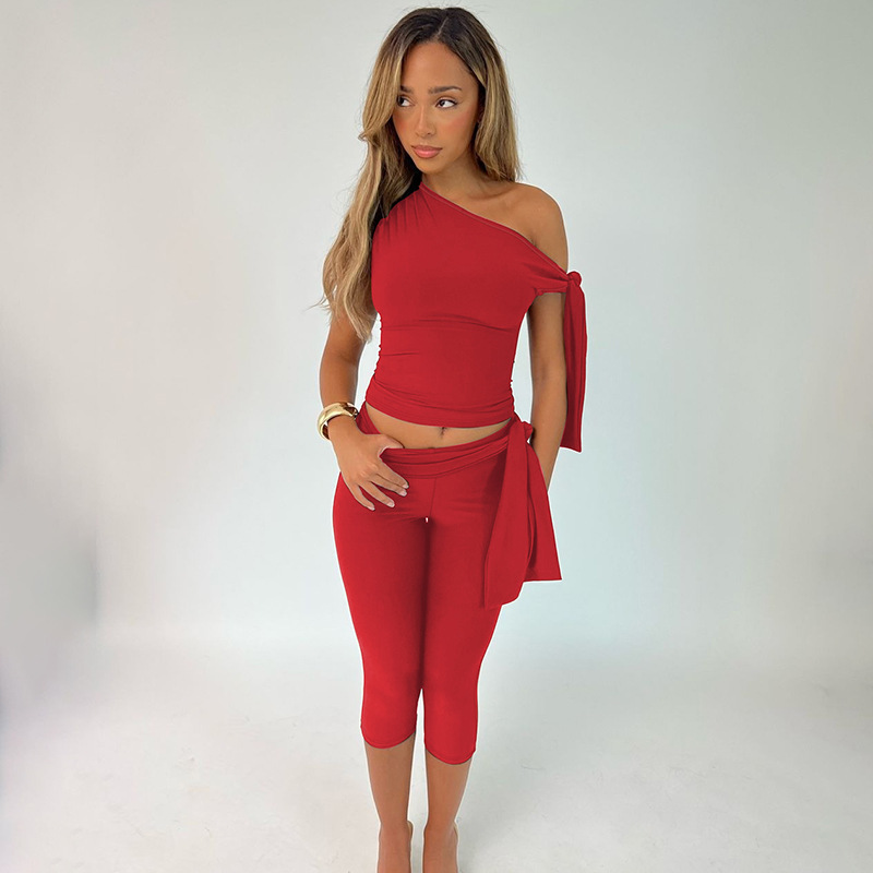 Fashion frenum shorts European style tops a set for women