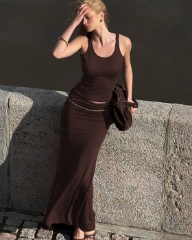 Pure fold fashion skirt slim European style vest a set
