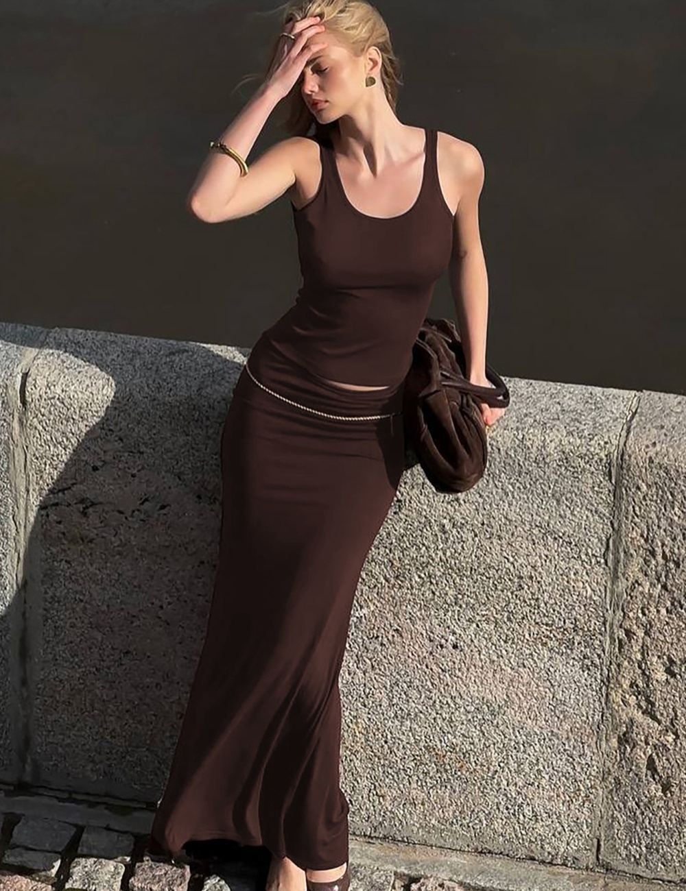 Pure fold fashion skirt slim European style vest a set