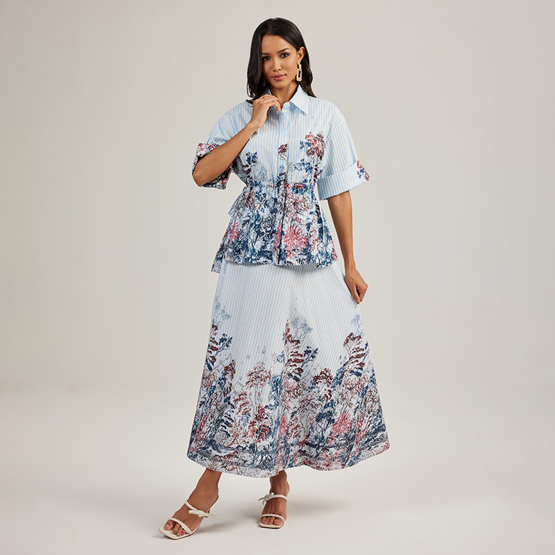 Court style long skirt dovetail shirt 2pcs set