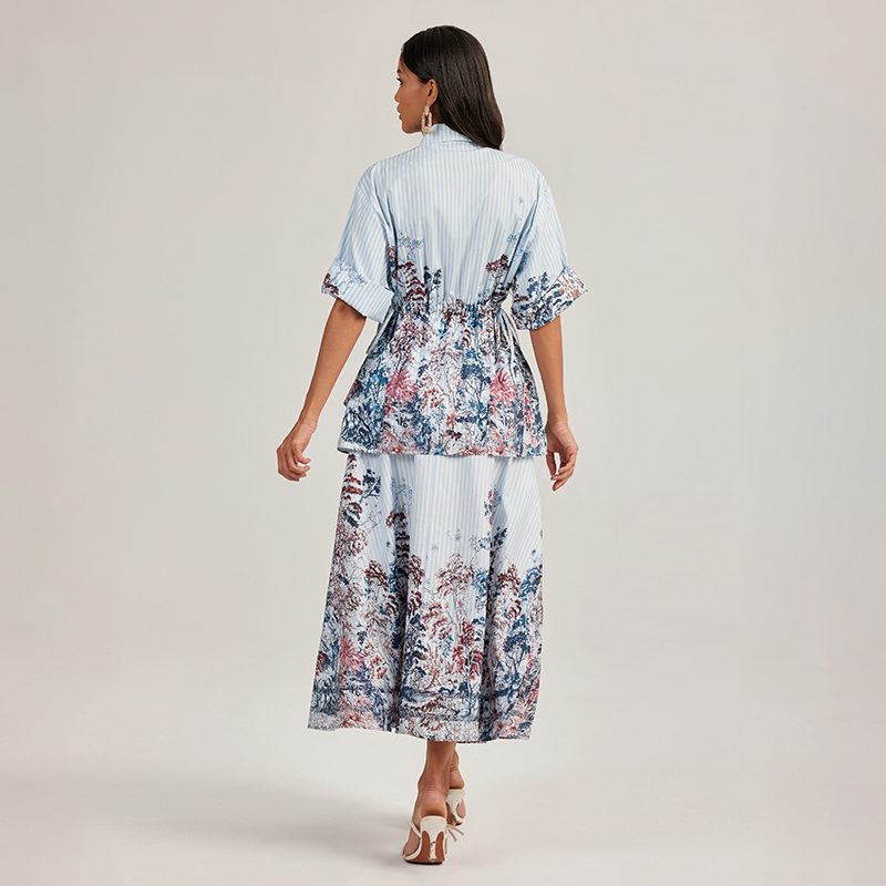Court style long skirt dovetail shirt 2pcs set