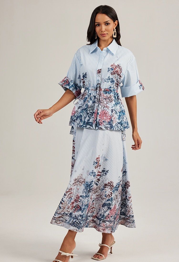 Court style long skirt dovetail shirt 2pcs set