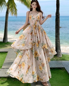 Halter sling long dress seaside vacation dress for women