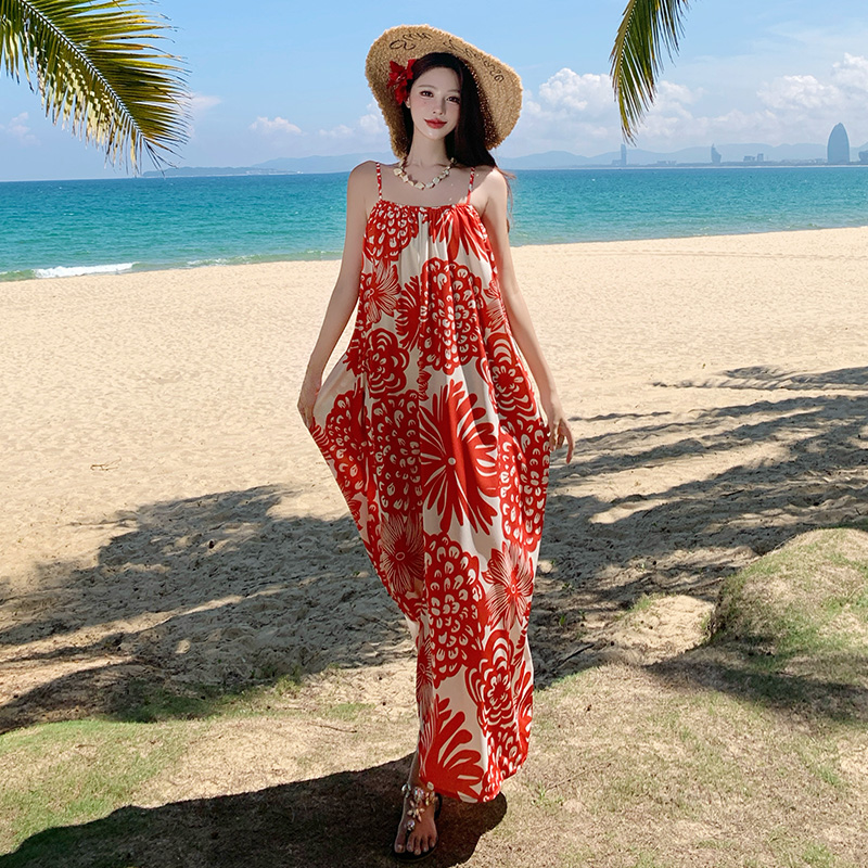 Sling vacation dress temperament seaside beach dress