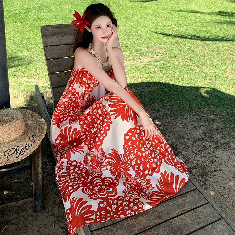 Sling vacation dress temperament seaside beach dress