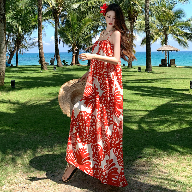 Sling vacation dress temperament seaside beach dress