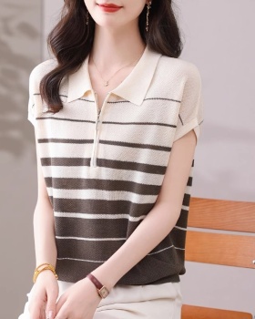 Ice silk short sleeve tops knitted T-shirt for women