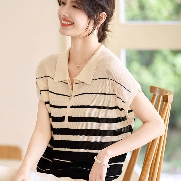 Ice silk short sleeve tops knitted T-shirt for women