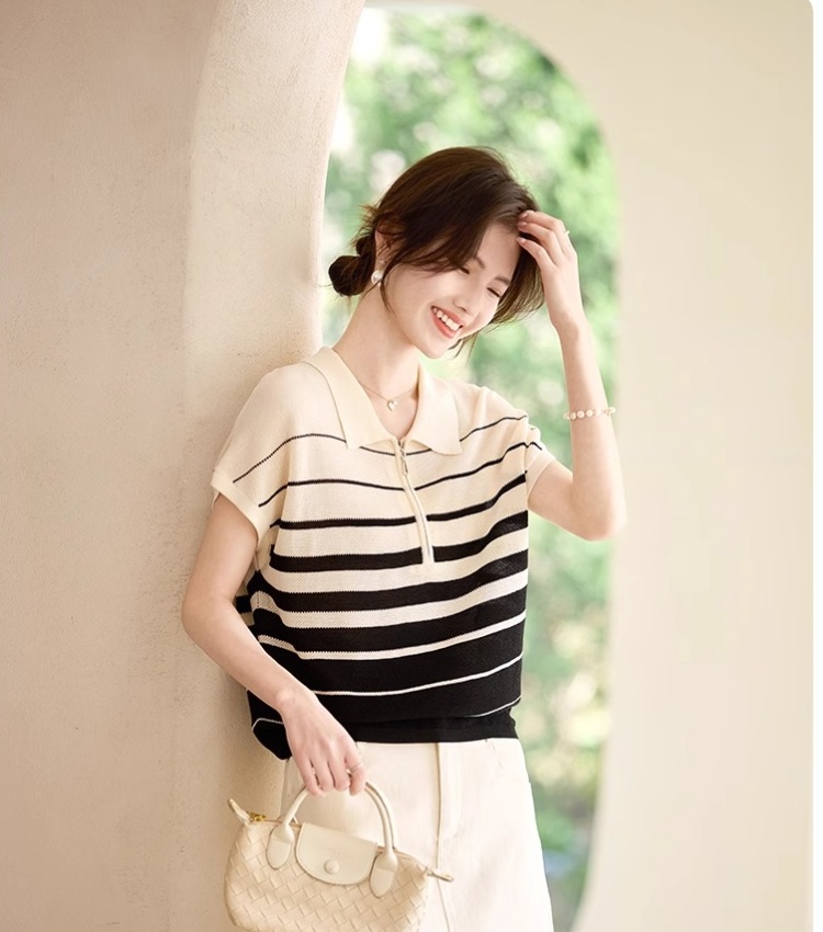 Ice silk short sleeve tops knitted T-shirt for women