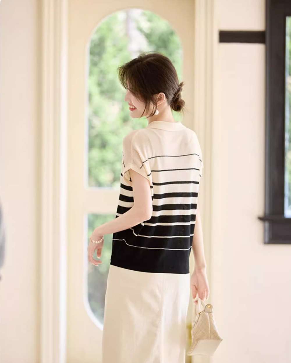 Ice silk short sleeve tops knitted T-shirt for women