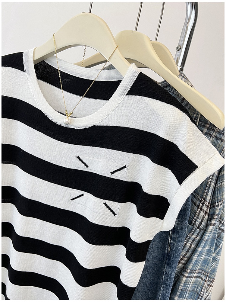 France style slim loose T-shirt stripe summer tops