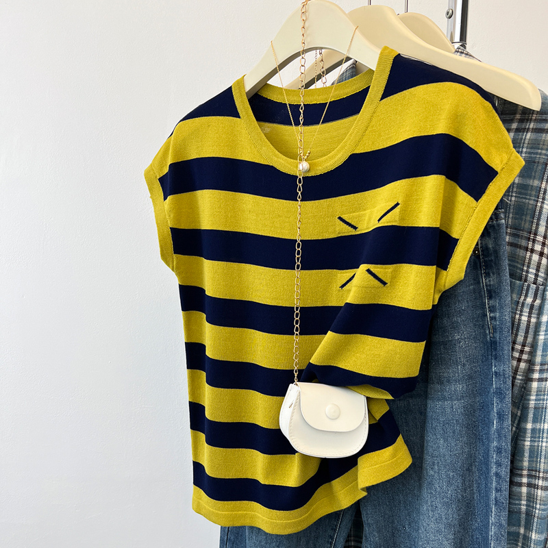 France style slim loose T-shirt stripe summer tops