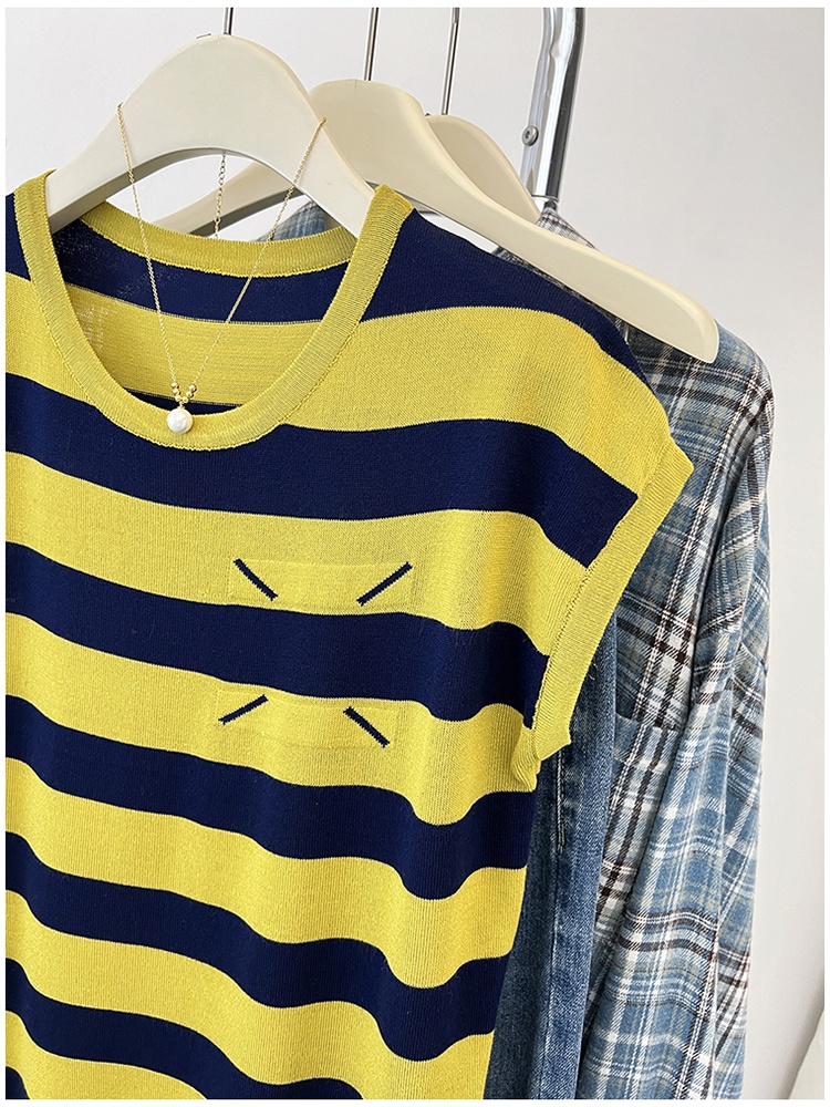 France style slim loose T-shirt stripe summer tops