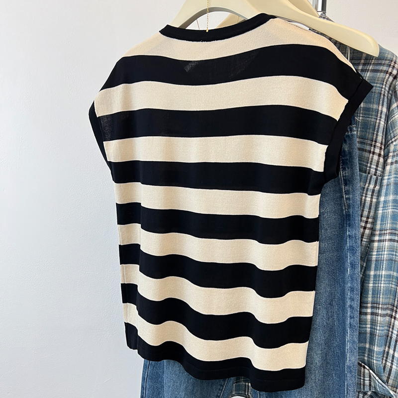 France style slim loose T-shirt stripe summer tops