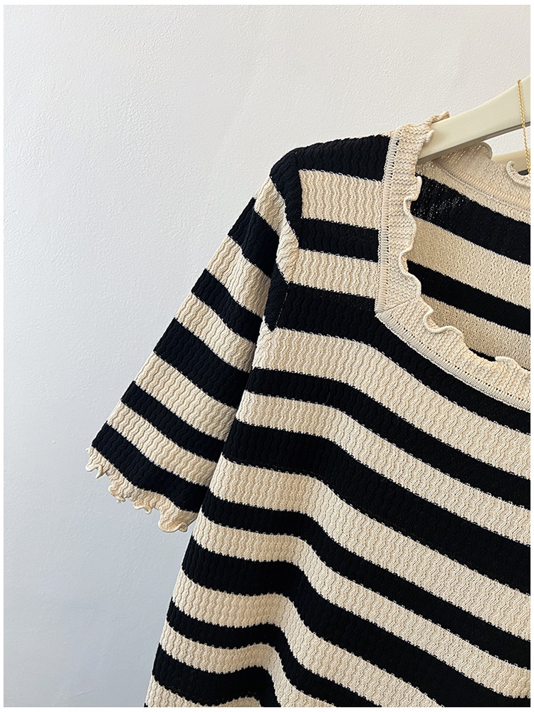Square collar wood ear tops summer T-shirt for women