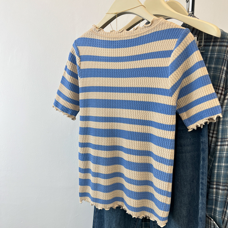 Square collar wood ear tops summer T-shirt for women