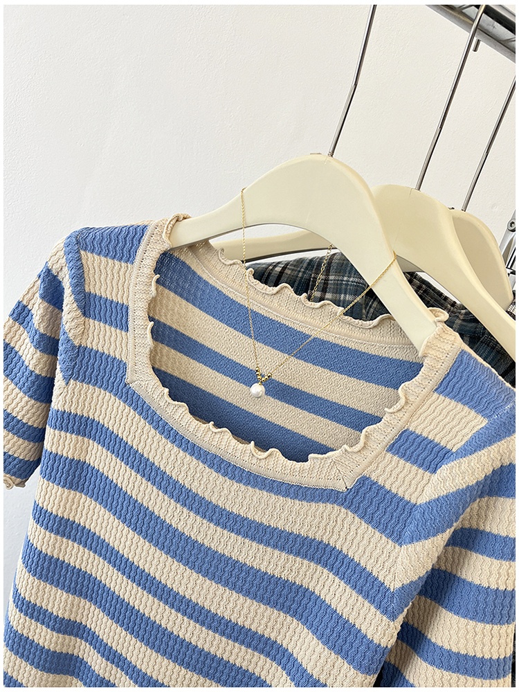 Square collar wood ear tops summer T-shirt for women