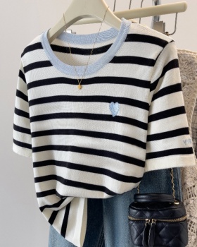 Summer ice silk T-shirt stripe tops for women