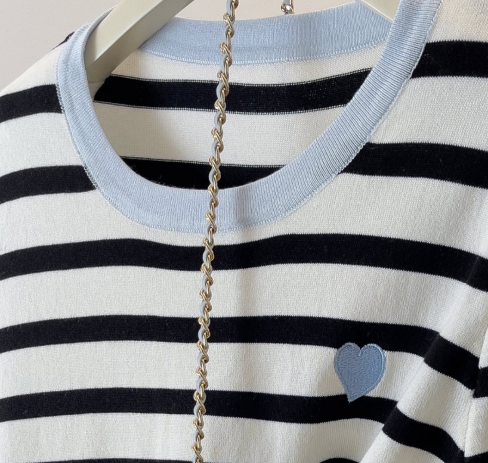 Summer ice silk T-shirt stripe tops for women