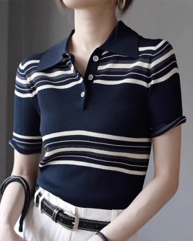 Slim summer shirts short sleeve mixed colors tops for women