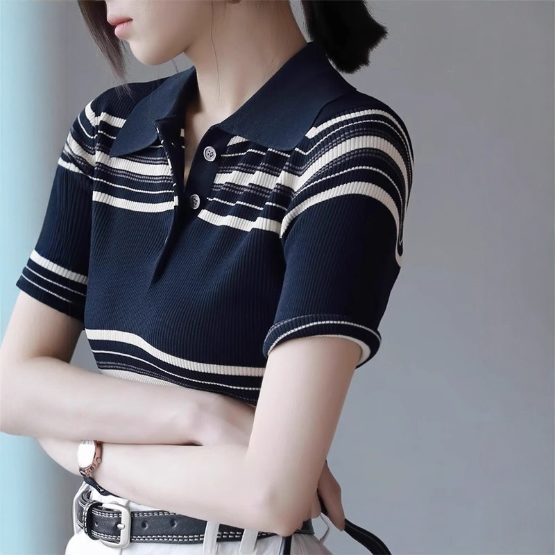 Slim summer shirts short sleeve mixed colors tops for women