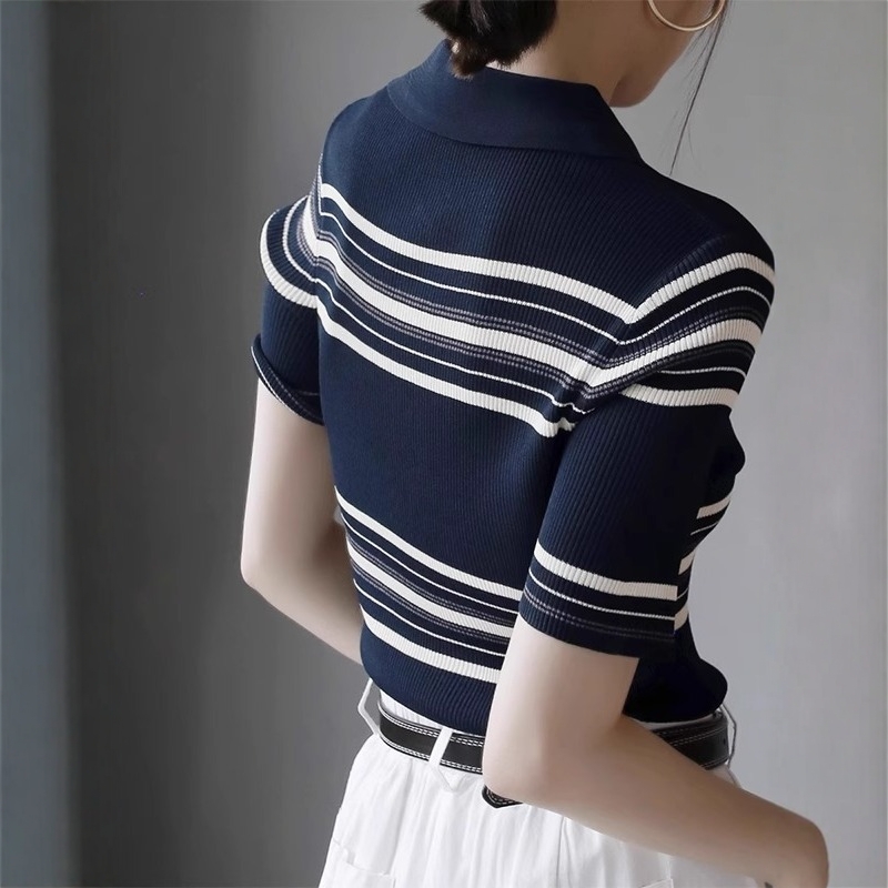 Slim summer shirts short sleeve mixed colors tops for women