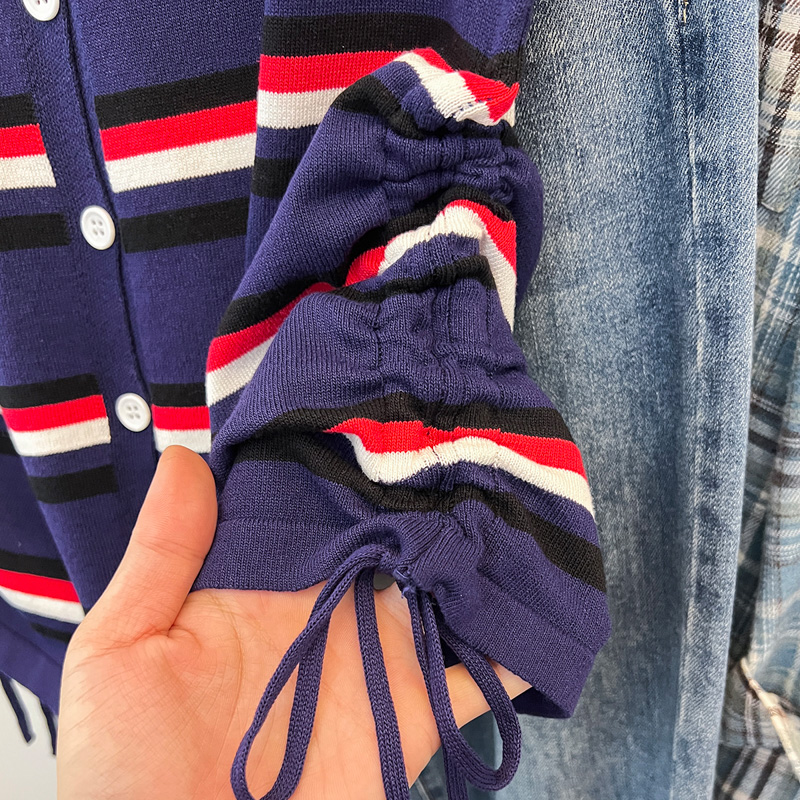 Summer stripe tops drawstring mixed colors T-shirt