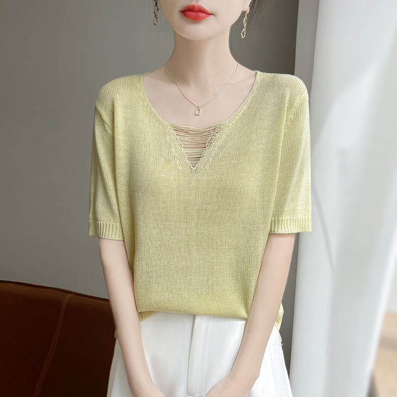 France style summer small shirt slim tops for women