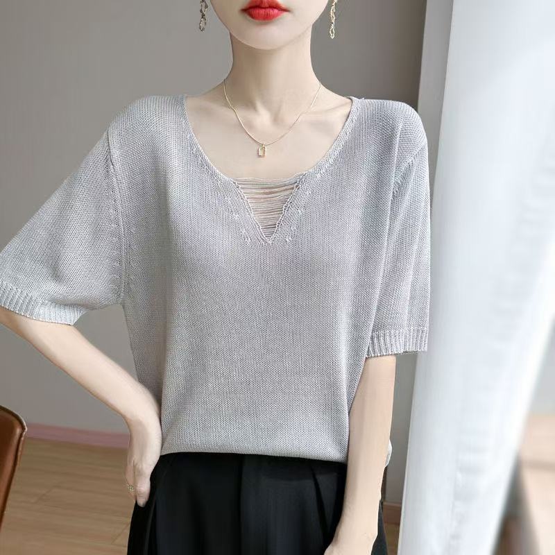 France style summer small shirt slim tops for women