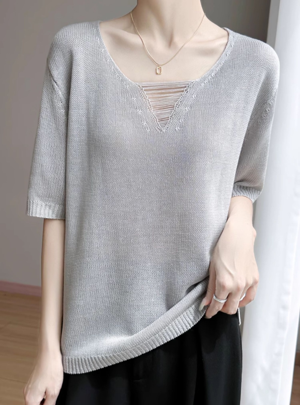 France style summer small shirt slim tops for women