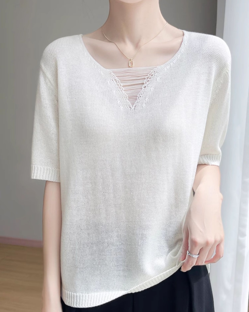 France style summer small shirt slim tops for women
