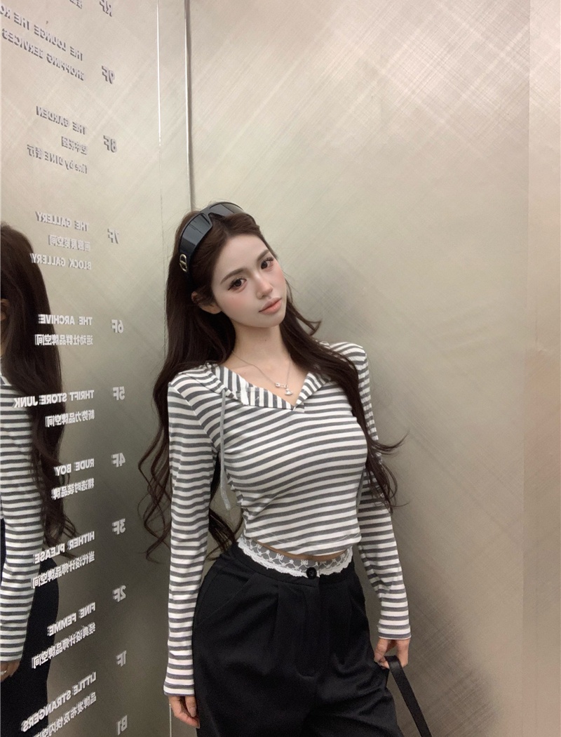 Stripe retro wide leg pants splice tops 2pcs set