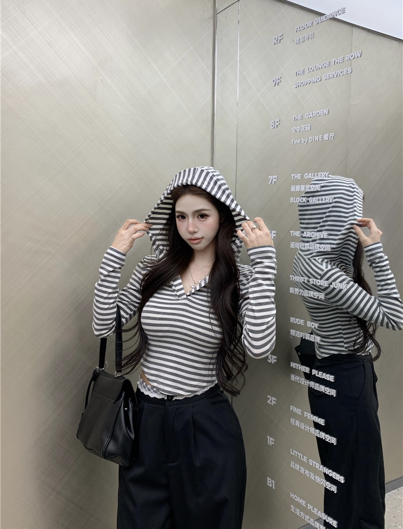 Stripe retro wide leg pants splice tops 2pcs set