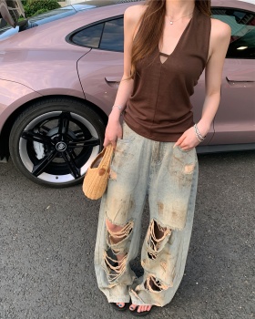 Ink splashes pants retro jeans a set for women