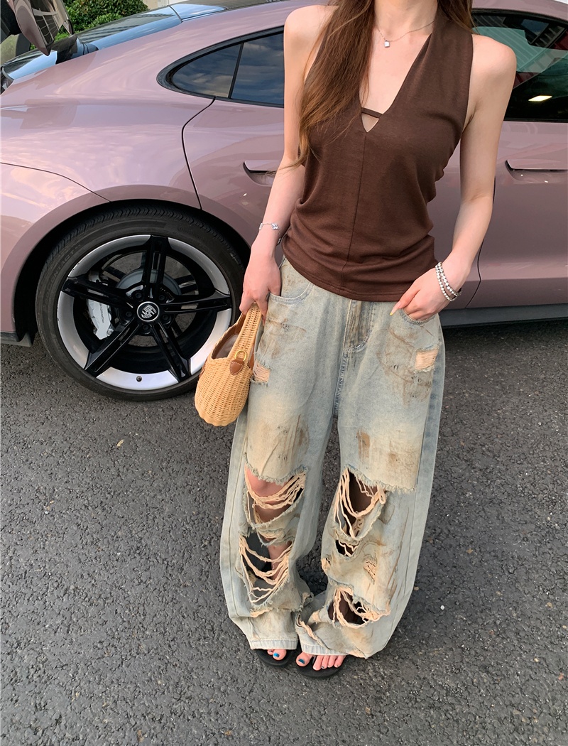 Ink splashes pants retro jeans a set for women