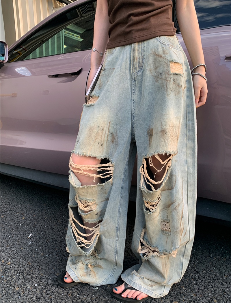 Ink splashes pants retro jeans a set for women