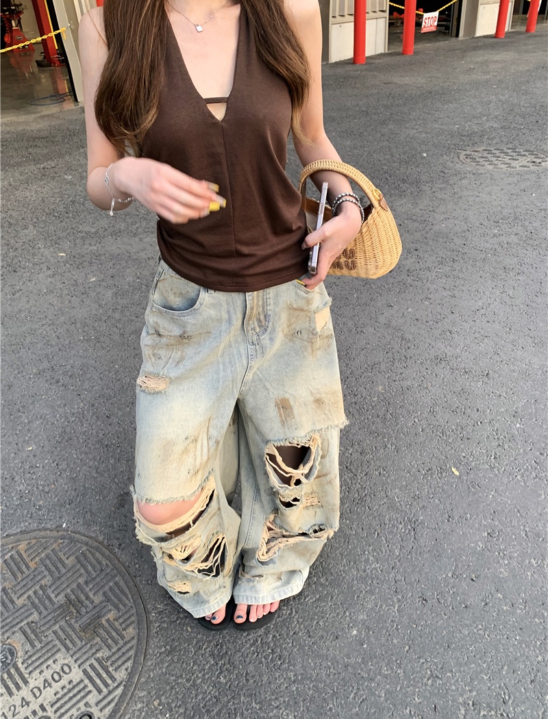 Ink splashes pants retro jeans a set for women