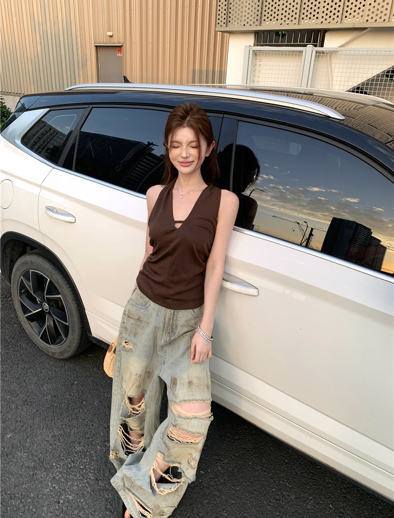 Ink splashes pants retro jeans a set for women