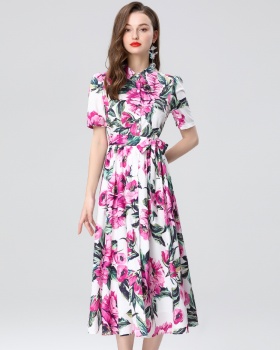 Lapel sleeveless gauze slim pinched waist halter long dress
