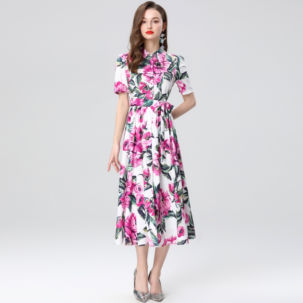 Lapel sleeveless gauze slim pinched waist halter long dress