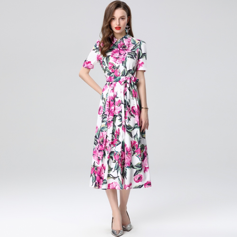 Lapel sleeveless gauze slim pinched waist halter long dress