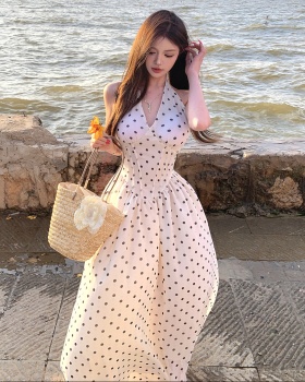 Halter long dress pinched waist dress for women