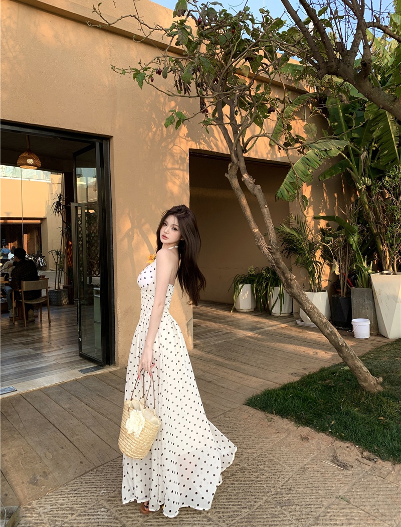 Halter long dress pinched waist dress for women