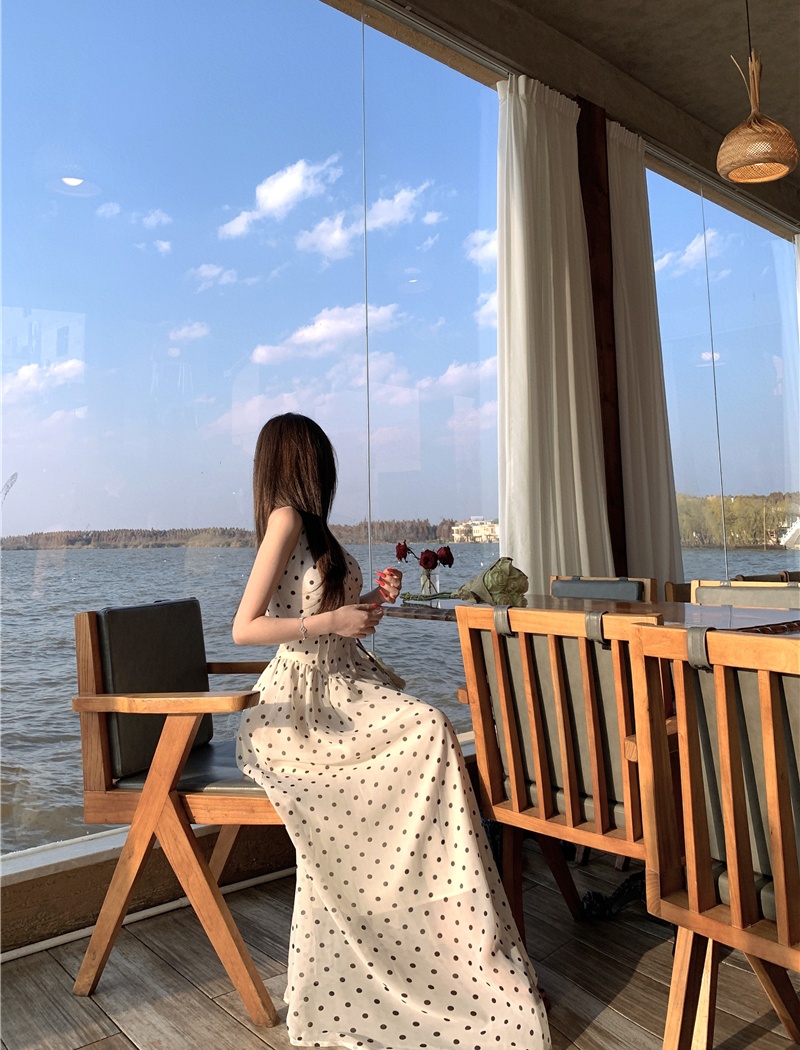 Halter long dress pinched waist dress for women