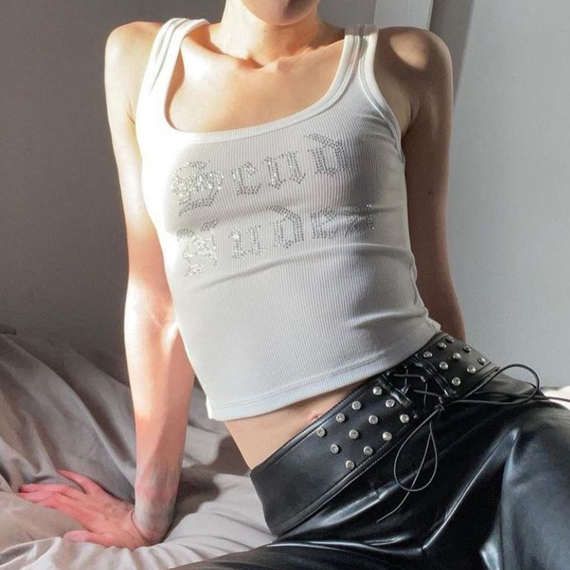 Sleeveless letters U-neck short spring and summer vest for women