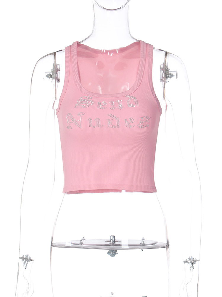 Sleeveless letters U-neck short spring and summer vest for women
